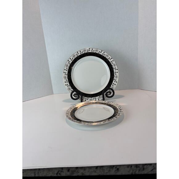 Grace’s Teaware Black & Gold Trimmed Dinner & Salad Plate Set - Picture 9 of 10